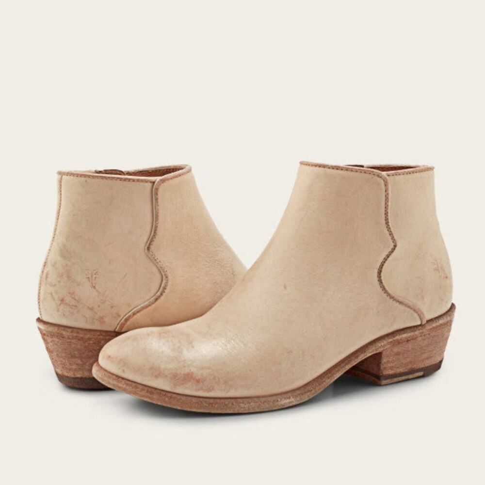 Frye Women's Distressed Carson Piping Western Leather Boot‎ Beige Size 7M